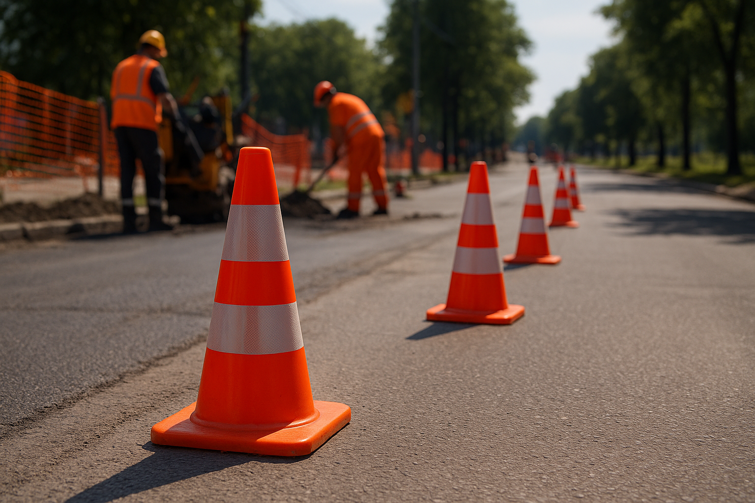 cones oranges route travaux